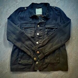 Free People Women's Black Military Jacket Size 8 100% Linen